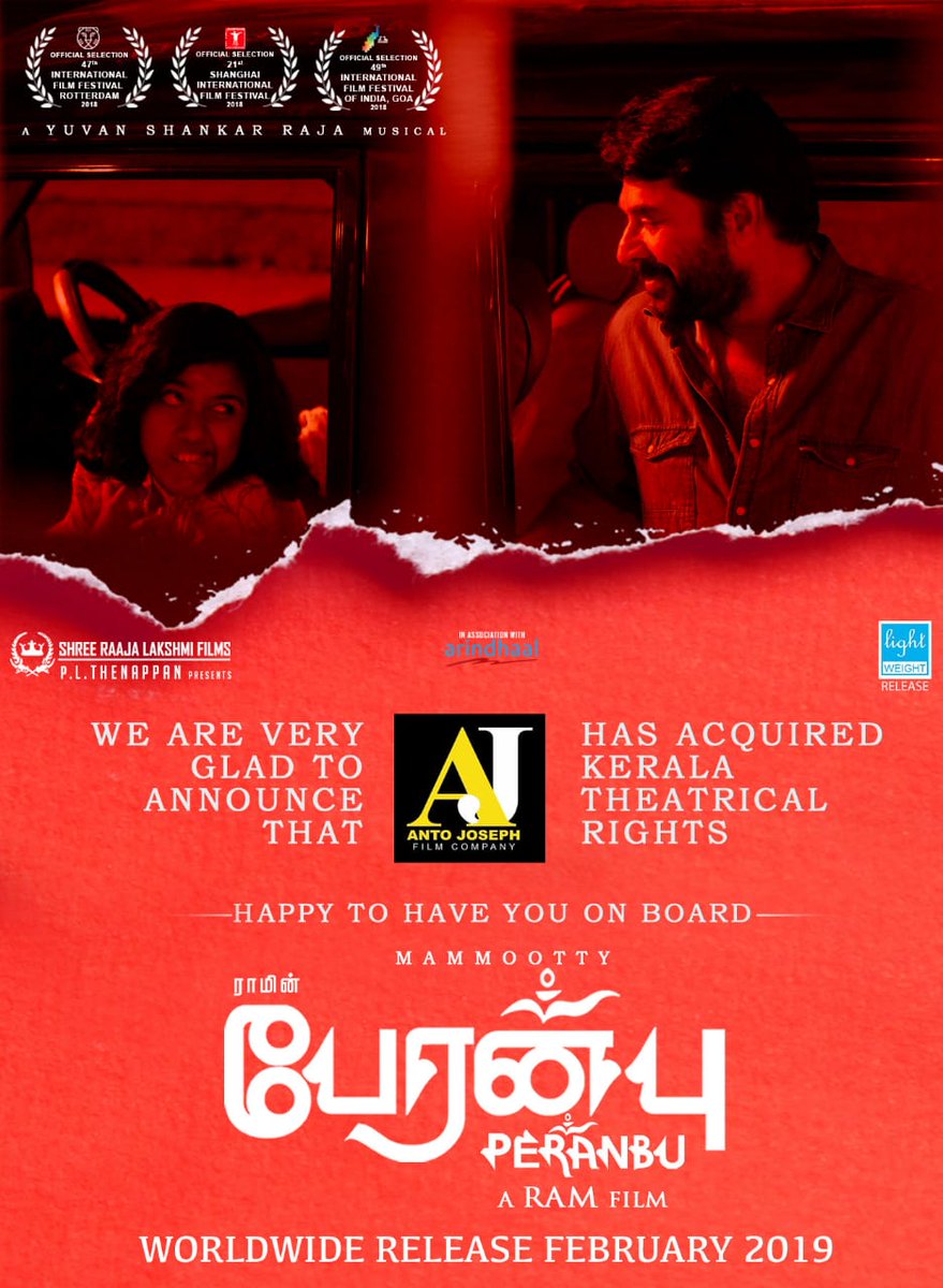 PeranbuOfficial's tweet photo. Proud to announce, we have signed our #Peranbu Kerala area with "Anto Joseph Film Company" 👍🤝   @mammukka @plthenappan @Director_Ram @thisisysr @yoursanjali @StarSadhna @ryaneaswar @onlynikil @jmrajan @AmudhavanKar  #PeranbufromFeb2019 https://t.co/uAGunNQCZq