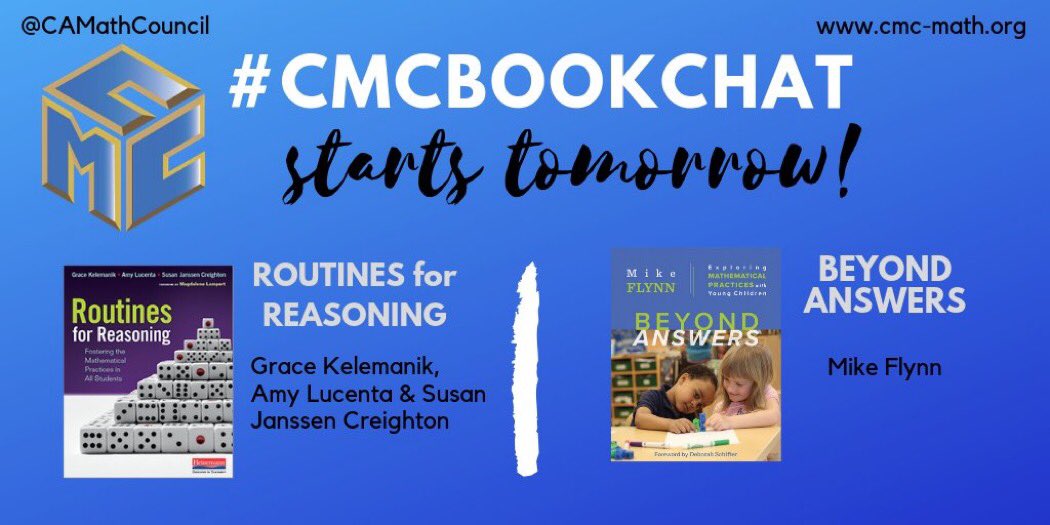 CAMathCouncil's tweet photo. #cmcbookchat join us and authors @GraceKelemanik @AmyLucenta #connectingreps #FosteringMPs and @MikeFlynn55 #beyondanswers for some shared reading and learning #MTBoS #iteachmath‼️ https://t.co/wQ1WbSnxCJ