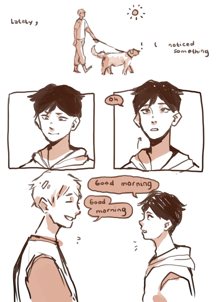 warm up comic about a dog and his boy and a boy and his crush (and his crush and his cat its complicated) 
