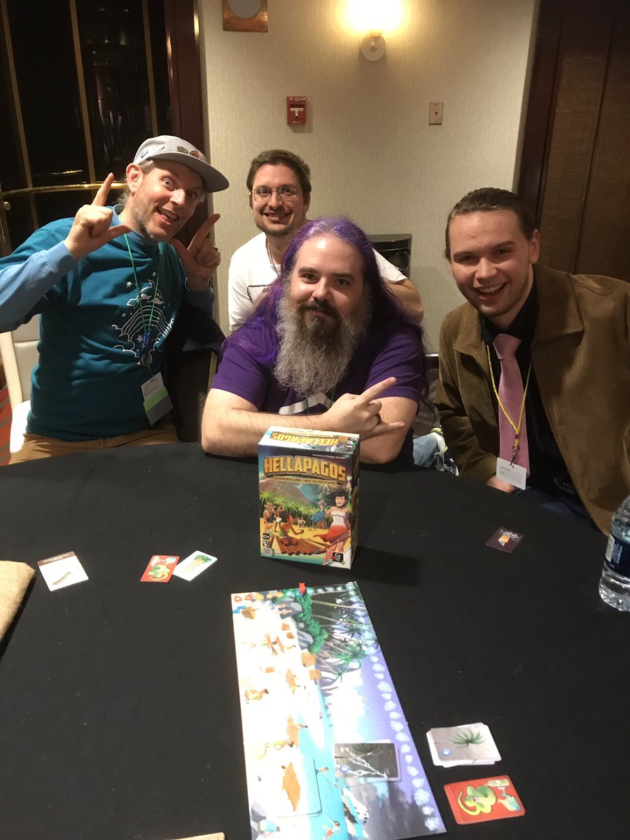 thing12games's tweet photo. Played a 10-player game of #Hellapagos by @GigamicWorld at @OrcaCon we lost 7 people to dehydration in round 3.
Mike from @PrintPlay , Jason, @StellarNick were able to escape as @beardedrogue sacrificed himself to let them make it off the island alive. https://t.co/zxwIglgKhQ