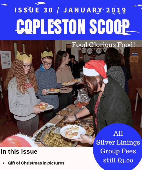 CoplestonCentre's tweet photo. Our January SCOOP is out ... and here's the front page featuring a photo by #SantaJohn taken at our #GiftOfChristmas event last month. Food Glorious Food! Read the whole thing online at: https://t.co/DY7OWiGlKY https://t.co/k4r9qCLBSj