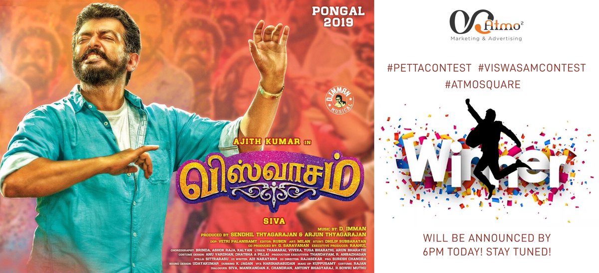 atmosquareinc's tweet image. 4 more hours to go........ Do Share Follow RT and win...#Atmosqure #ViswasamContest #Pettacontest #Win Couple Ticket. #WinnerAnnouncement