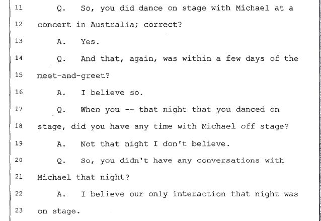 Even Wade himself testified that when he was on stage with MJ at the concert he did not spend any time with the star off stage, their only interaction was on the stage.