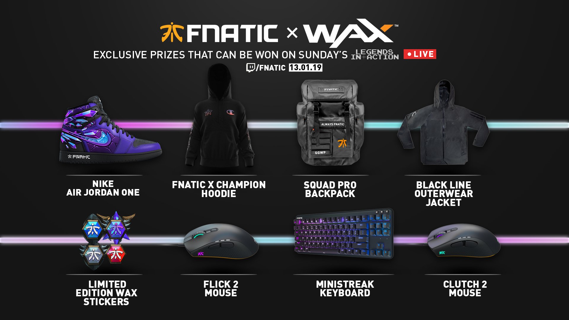 FNATIC on X Tune in to Legends in Action Live tonight at 19 00 CET and you could get your hands on some very limited edition Fnatic collectibles https t ENyHRk7sIH LIALIVE https t sVhR8BCP3v X