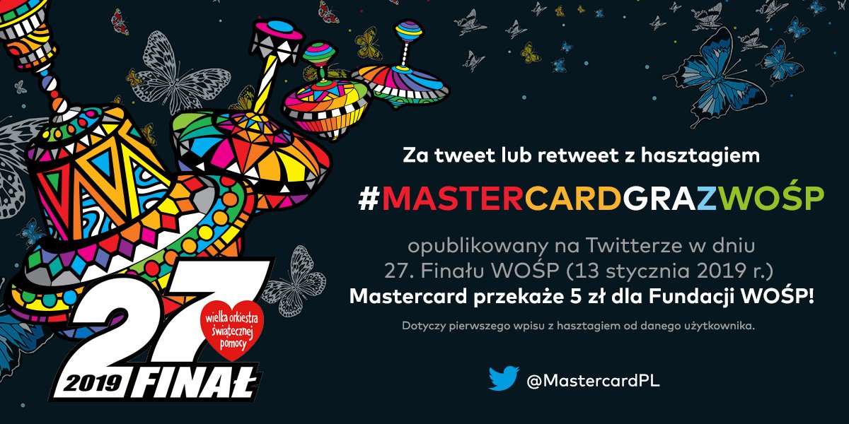 MastercardPL's tweet image. Cały czas możecie przyłączyć się do naszej akcji! Pierwszy tweet lub retweet z #MastercardGrazWOŚP to 5 zł dla @fundacjawosp! ❤️ Na żywo tu: panel.brand24.pl/event/mc-wosp 
Regulamin akcji: bit.ly/regulaminWOSP2…
(można też pisać &quot;WOSP&quot;😉)