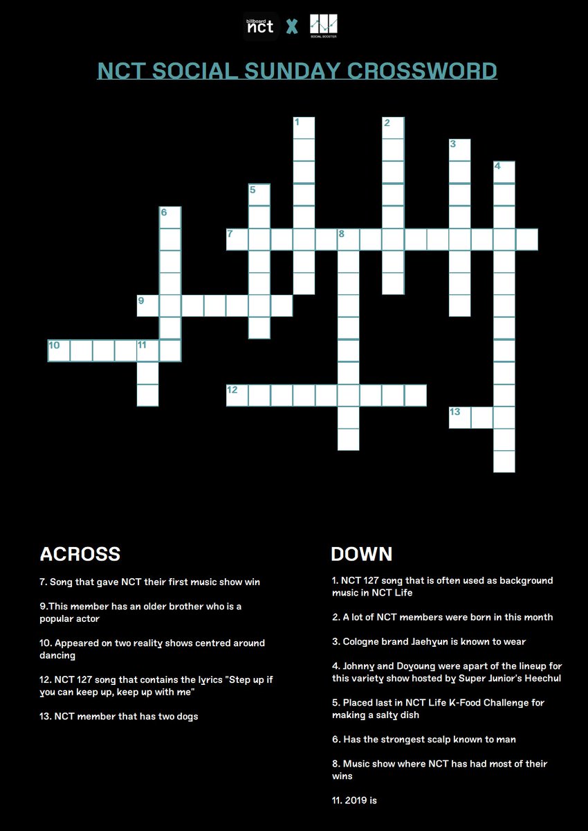 Nct Social Booster It S Time For Our 1st Social Sunday Event With Nct Billboard Czennies We Re Starting With A Good Old Fashion Crossword Puzzle We Love These Okay Our Aim Is