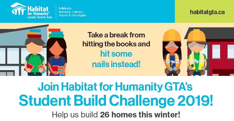 HabitatGTA's tweet photo. This #readingweek try something new! Build your school’s spirit, and participate in a home building project that helps working, lower income families gain access to safe, decent, and affordable home. #StudentBuildChallenge #SundayFunday https://t.co/mRurO2Y0GC https://t.co/Do4kvjy65R