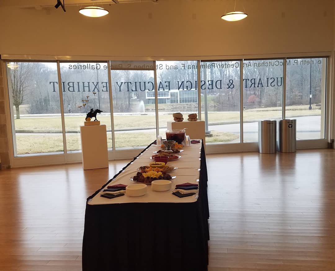MAC_Pace's tweet image. Setting up for the USI Art &amp;amp; Design Faculty Exhibition Reception. Come enjoy some good food, excellent art, and the company of fellow art lovers.