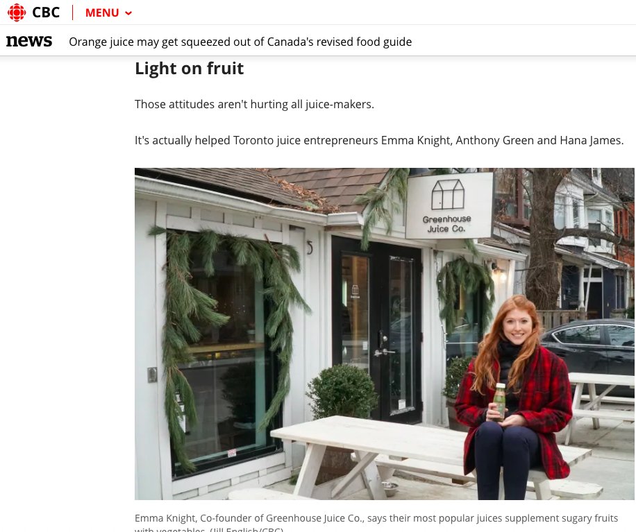 Light on fruit. Emphasis on veggies! Thanks for showing that not all juice is created equal, <a href="/CBCTheNational/">CBC News: The National</a>.