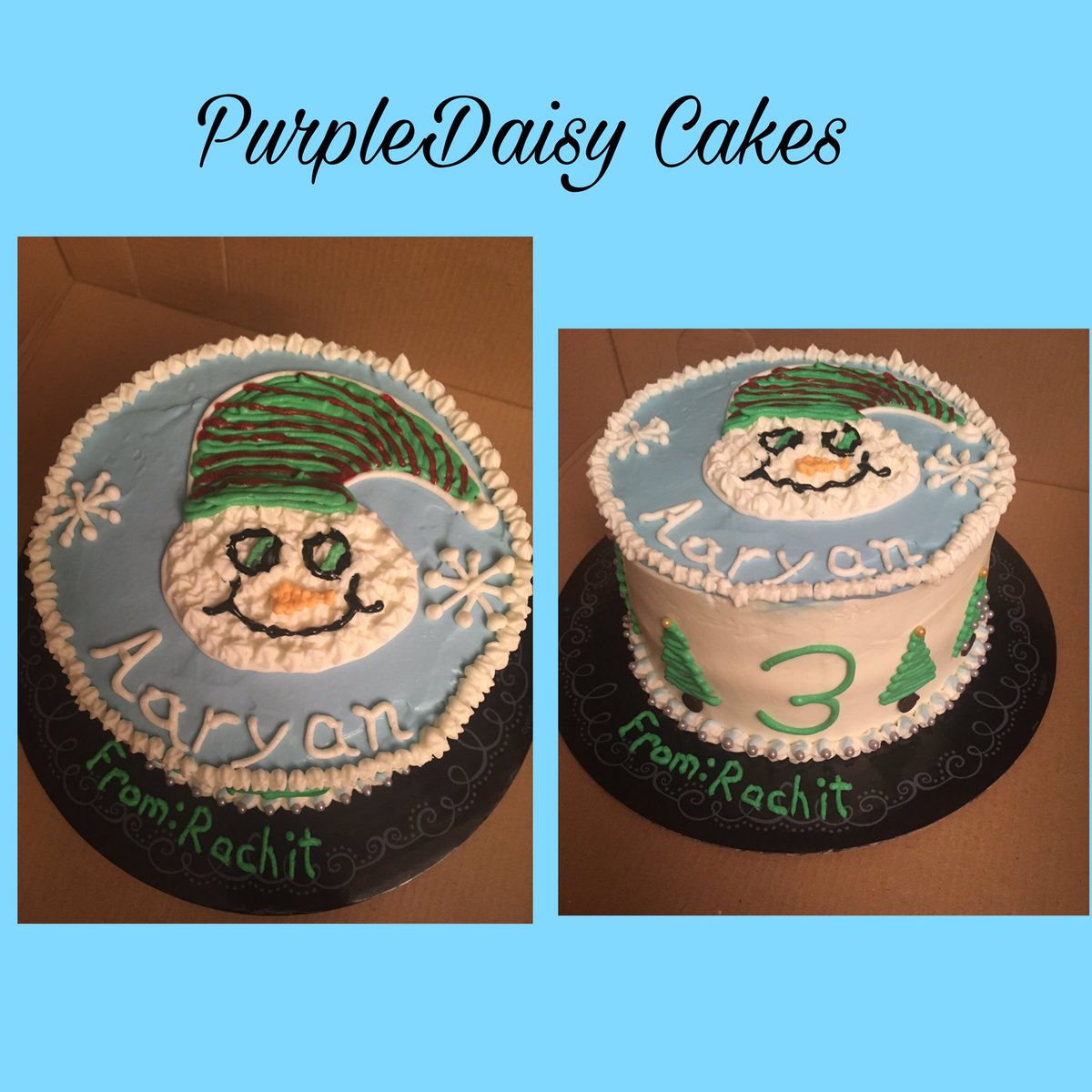 Snowman cake. Pineapple with whipped icing!
#purpledaisycakes #snowmancake #snowman