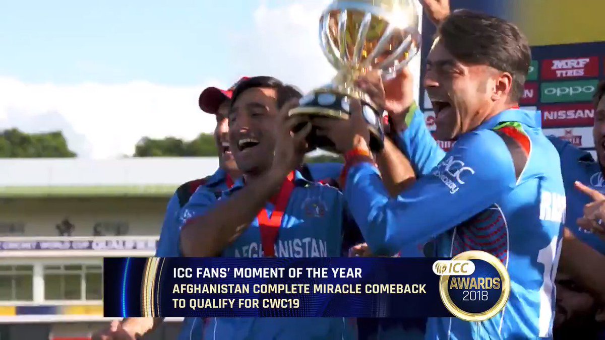 12 March - saved from elimination by Nepal beating Hong Kong.
25 March - #CWCQ champions! 🏆
@ACBOfficials' comeback from the brink in Zimbabwe to reach #CWC19 is nominated for the ICC Fans' Moment of the Year in the 2018 #ICCAwards!
VOTE NOW ➡️ http://bit.ly/FansMoment2018