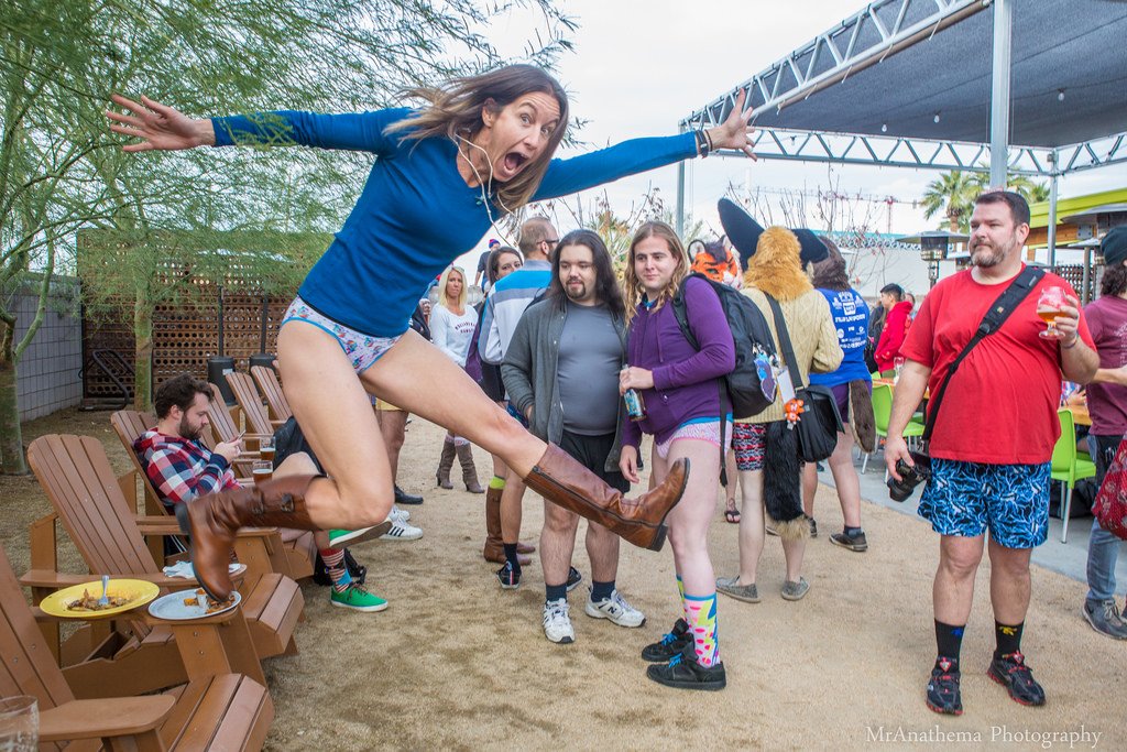 ImprovAZ's tweet photo. Excited for the No Pants Light Rail Ride today in the PHX! Board your trains at 1:00, riders. #nopantsaz #NoPantsSubwayRide (pic via Mr Anathema Photography) https://t.co/z4r5noU2H9