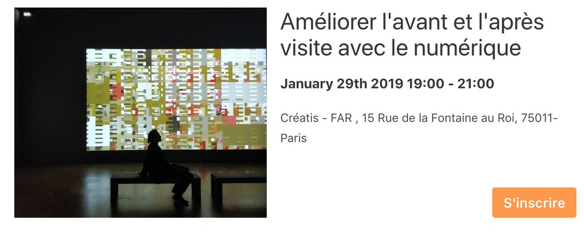#MondayMotivation . Dans les #musées, comment améliorer l'expérience avant &amp; après la visite ?  Ce mardi, on sera chez @creatis_ pour présenter le tableau digital <a href="/Artify_fr/">ARTIFY</a> &amp; suivre les interventions de <a href="/studio_accolab/">Acco{lab}</a> <a href="/GuestViews/">GuestViews</a> <a href="/Affluences_App/">Affluences</a> Infos : bit.ly/2G1pDx2