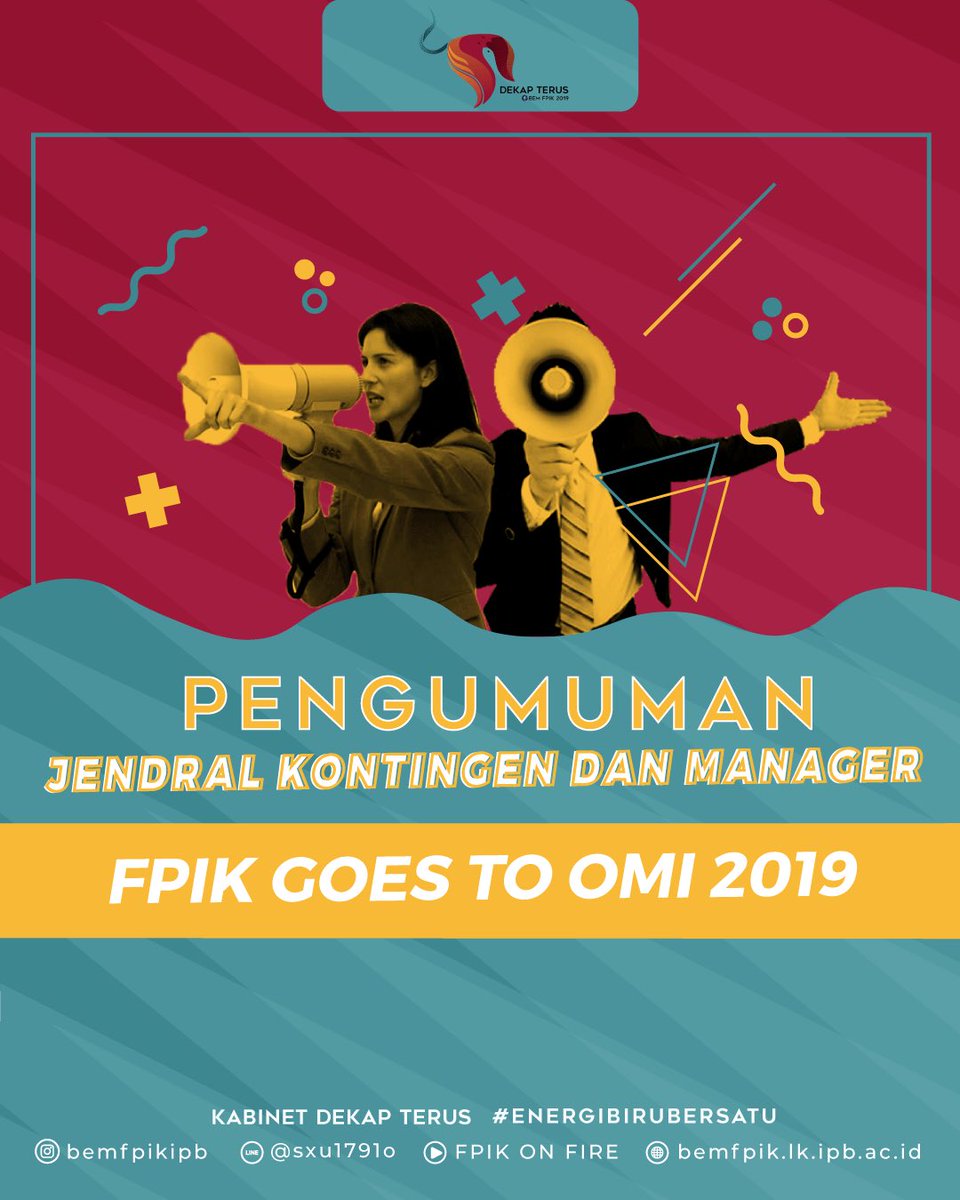 [PENGUMUMAN JENDRAL KONTINGEN dan MANAGER OMI 2019]

FPIK BIRU!
BIRU FPIK

Selamat atas nama-nama yang berkesempatan menjadi jenderal kontingen dan manager FPIK  Goes to OMI 2019!

Daftar nama jendral kontingen dan manager dapat dilihat di : bit.ly/PengumumanMana…
