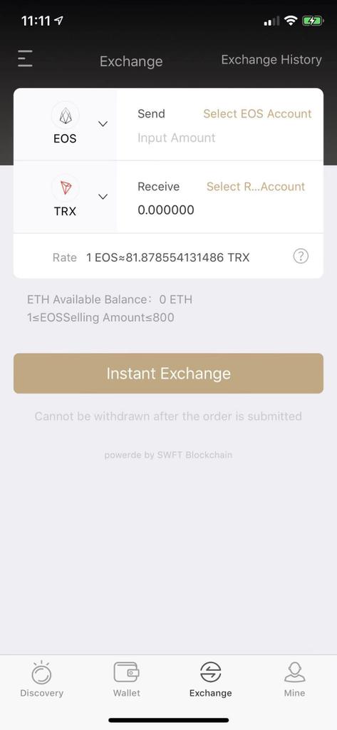 BiMoney wallet always support exchange digital currency , last version add support TRX  , thanks  friend <a href="/SwftCoin/">SWFT Blockchain</a>  for providing technical