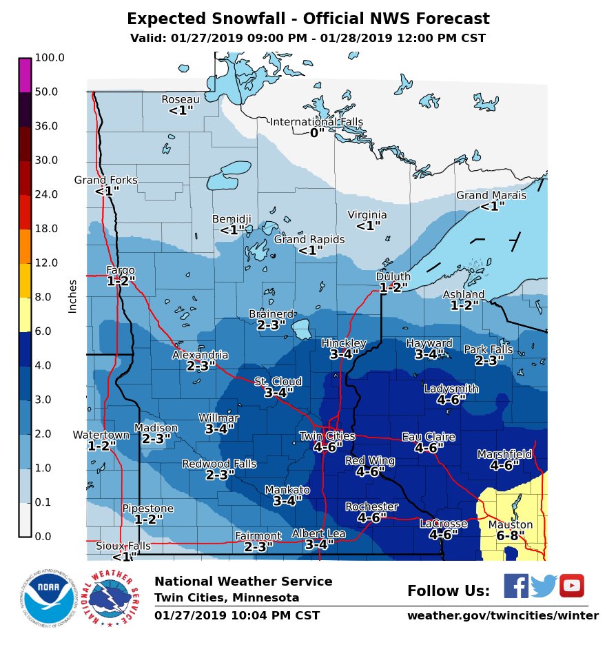 NWS Twin Cities on Twitter "Here is the expected snowfall for the