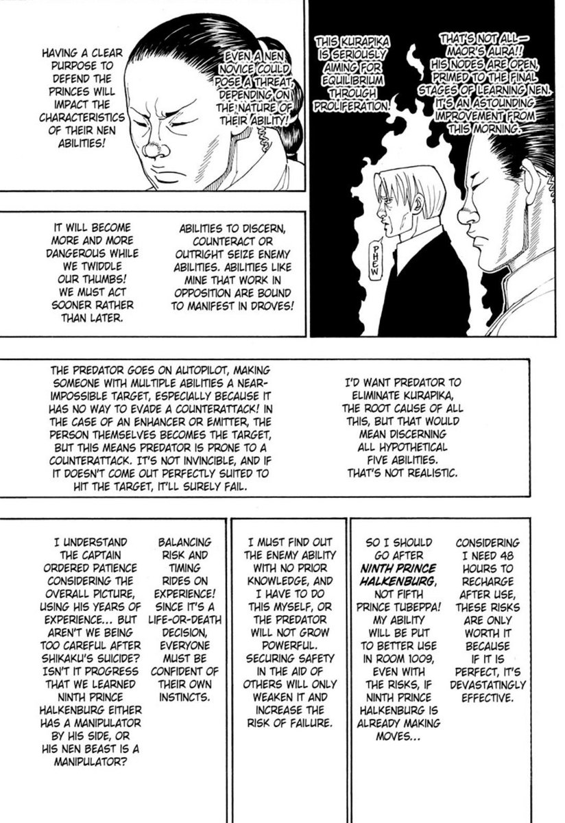 In the recent chapter (+12) of Lycopene, there again references (parodies) Hunter x Hunter's novel page from chapter 388. https://shonenjumpplus.com/episode/10834108156643577004