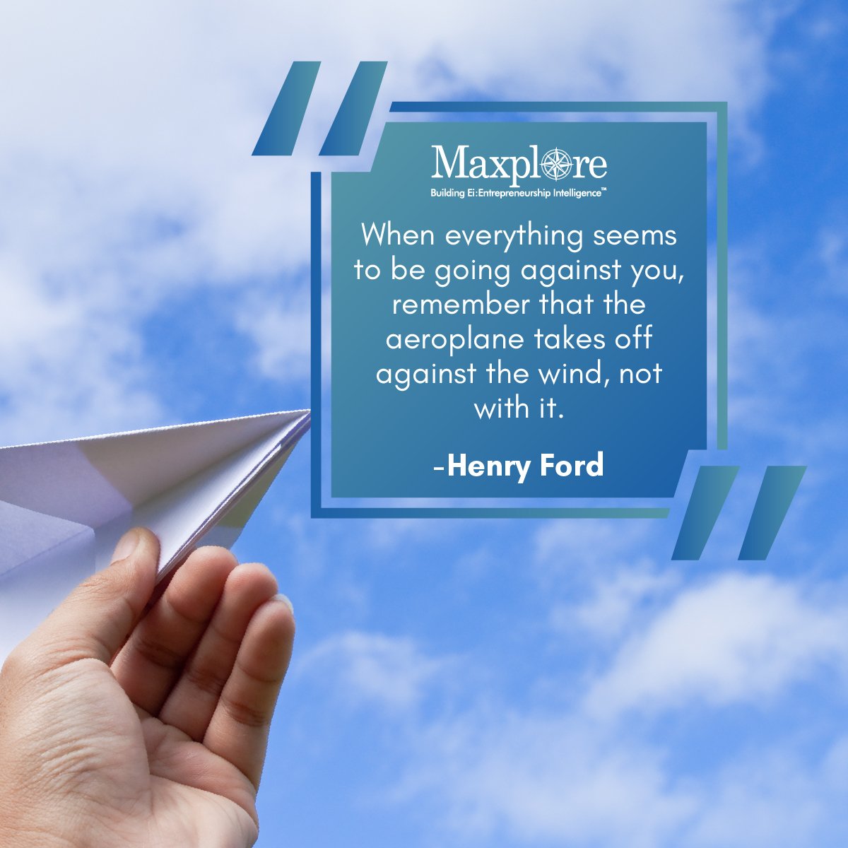 maxplorecentre's tweet photo. "When everything seems to be going against you, remember that the aeroplane takes off against the wind, not with it." - Henry Ford

#maxplore #motivation #mondaymotivation #intelligence #entrepreneurshipintelligence #ei #designthinking #criticalthinking #startupsatschool https://t.co/abWMsNTGYR