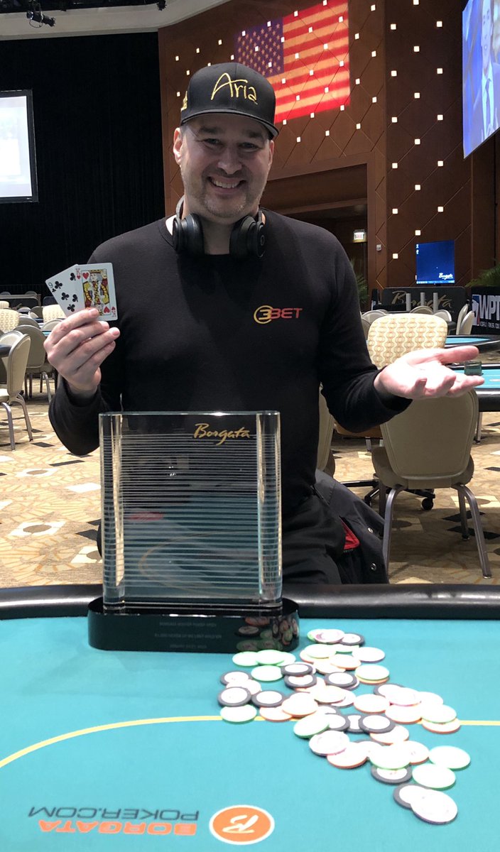 phil_hellmuth's tweet photo. Hello @BorgataPoker Heads Up Tourney Trophy!  Great start to my trip, one tourney = one trophy.  Back at in @WPT Day 2 on Tuesday #POSITIVITY https://t.co/2j2arLMTGK