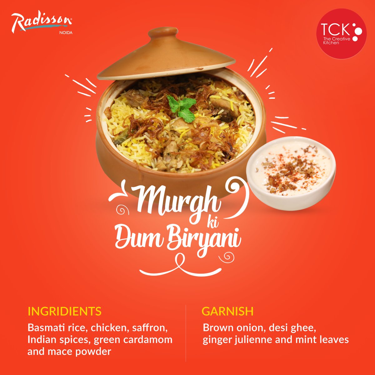 RadissonNoida's tweet photo. Savour TCK's Murgh Dum Biryani and let the flavours of it put an end to your Monday blues. #RenewingCreativityWithTCK #MondayMotivation #MondayThoughts
For table reservations, please call on: +91 120 4678888. https://t.co/q0VWr114Sy