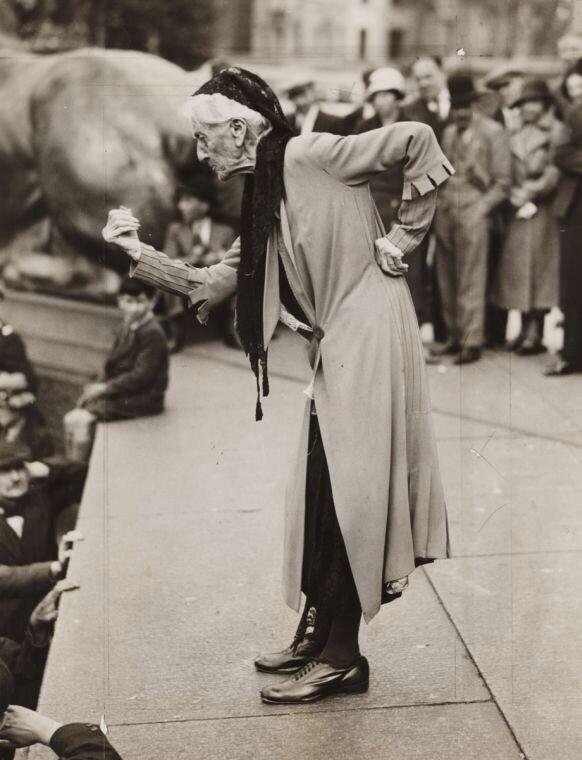 Anglo-Irish social activist. Charlotte Despard addresses a women’s suffrage meeting at Trafalgar Square in 1910 and, 23 years later, at an anti-fascist rally in the same spot. She was 89 at the time
