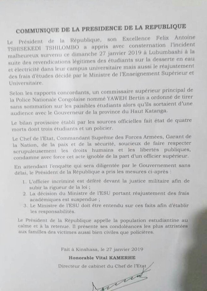 1. Une réaction ferme et éminemment louable de M. <a href="/fatshi13/">Félix A. Tshisekedi</a>. Ceci est une première depuis 1997.
2. Toutefois, la forme est contestable, car à la place d'instruire les instances compétentes, le Président se substitue à l'Exécutif.
3. Il doit se prémunir d'une dérive dictatoriale.
