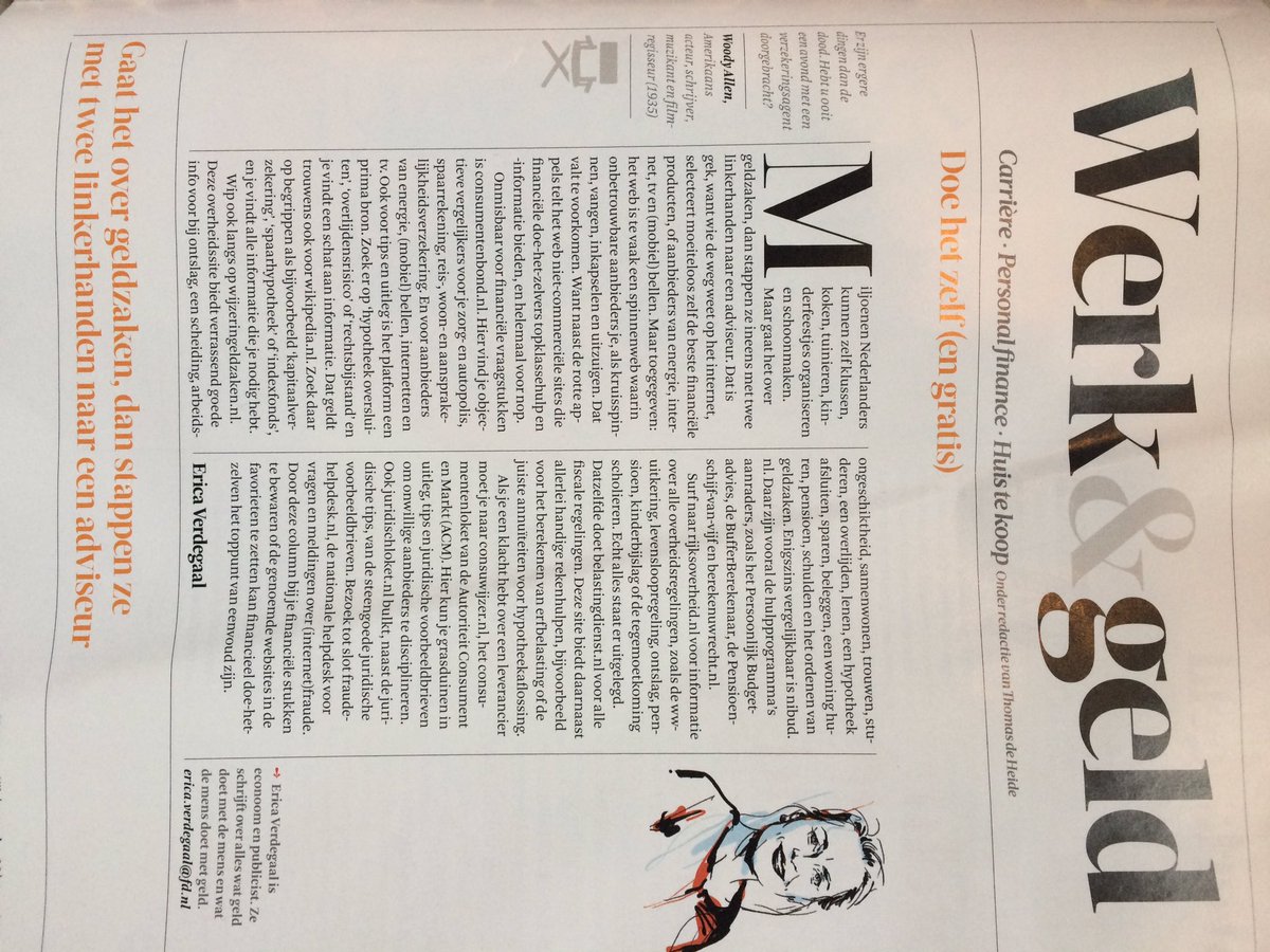 In FD stelt <a href="/EricaVerdegaal/">Erica Verdegaal</a> dat mensen mbt geldzaken en masse naar financieel adviseur gaan terwijl ze zo makkelijk zouden kunnen doe-het-zelven. Klopt niet als het gaat om vermogensopbouw. Maar weinig mensen gaan naar adviseur en zelf keuzes maken is lastig.