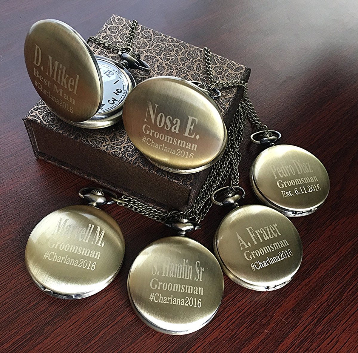 EternityEngrave's tweet photo. 6 Gold Groomsmen gifts - Engraved pocket watches -Gold personalized pocket watch in gift box - Custom engraved gift -Wedding gifts for him https://t.co/KniTv6pOiI #giftforgroomsmen #engravedgroomsmen #weddinggifts #giftsforwedding #GroomsmanGifts https://t.co/Z77Rl0XkBF