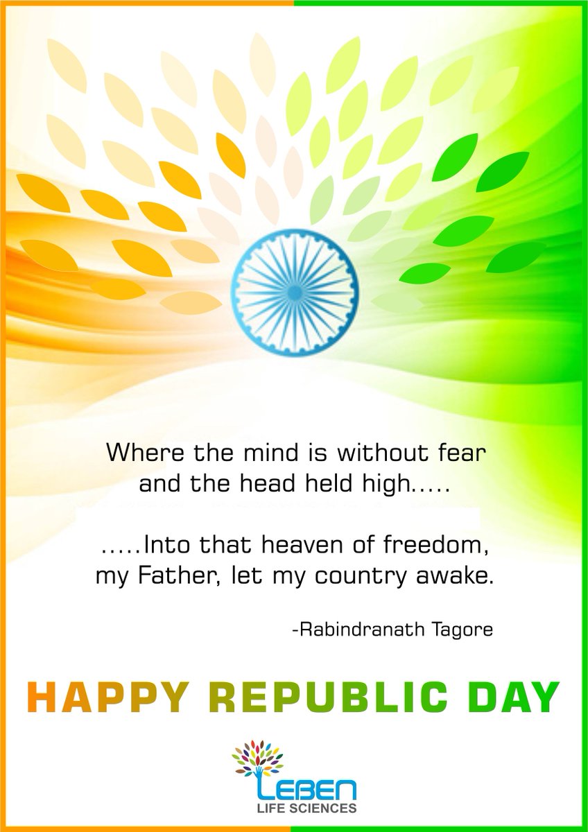 LebenLifeSci's tweet photo. "Where the mind is without fear and the head is held high.....Into that heaven of freedom, my Father, let my country awake"
#HappyRepublicDay #HealthyIndiaHappyIndia #ResponsibleHealthcare https://t.co/eE3IbcVVTC