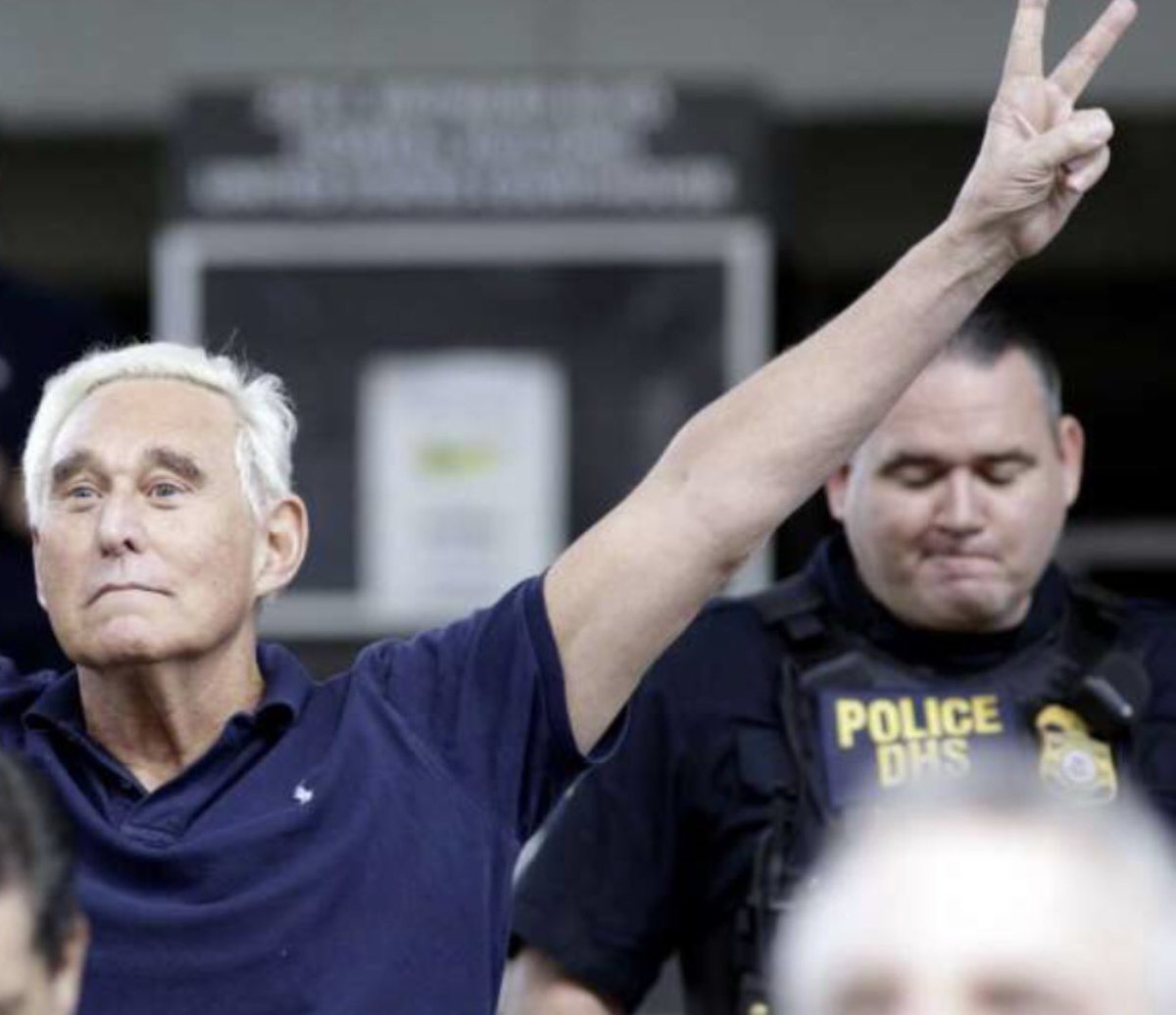LocoKoko69's tweet photo. Ok I got the #RogerStone came out thinking he just won the Freedom Award but my sight went back to the police officer.

Officers thoughts, “Not for long old geezer and don’t drop the soap”. https://t.co/bqbwzVt3Fg