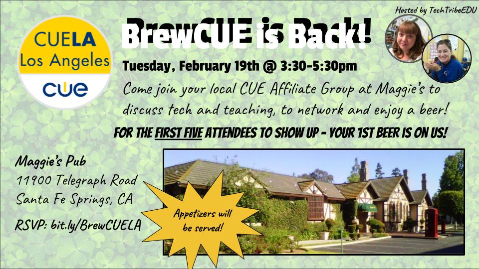 cuelosangeles's tweet photo. Come out on February 19th and join YOUR local affiliate to network, connect with other educators, and enjoy some good food and drink with colleagues and friends! RSVP today at https://t.co/EQvi8aJjZc! #wearecue #cuela #techtribeedu #cueaffiliates @beachcitiescue @SGVCUE @occue https://t.co/O3ySMARQ1F