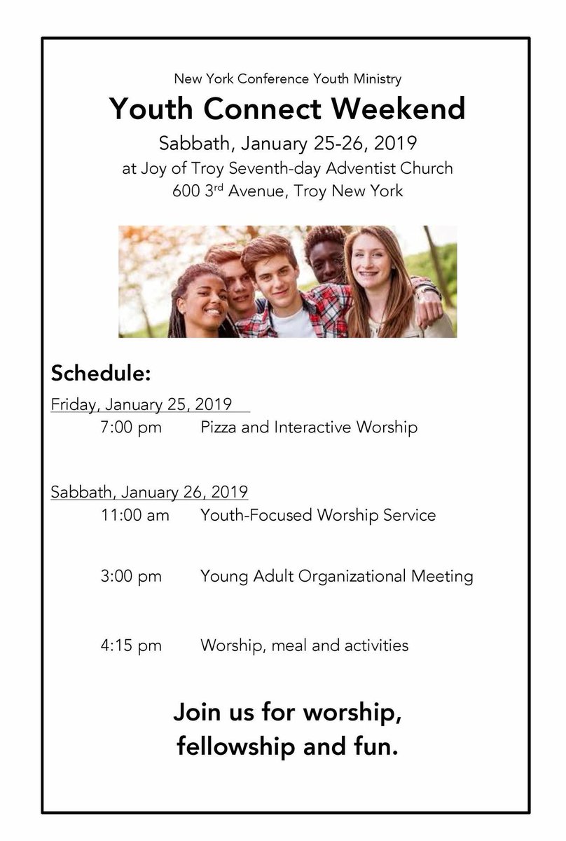 capregsda's tweet photo. New York Conference is hosting Youth Connect weekend at the @joyoftroysda 600 3rd Ave, Lansingburgh, NY You are Invited! https://t.co/UY3nza9Wja