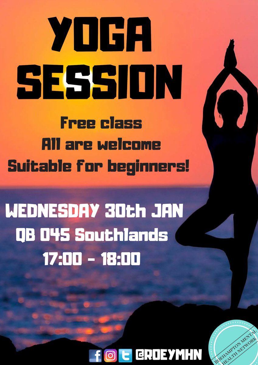 We have another Yoga class this Wednesday in Queens Building 045 17:00-18:00. Some mats will be available so arrive on time if you want one! Don’t miss out! #MentalHealthNetwork #RoehamptonUniversity #RSU