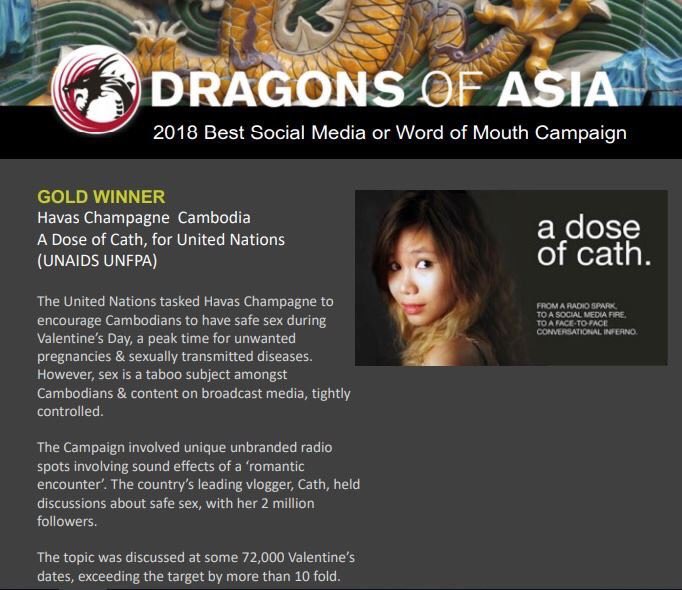 UNCambodia's tweet image. CONGRATULATIONS @UNAIDS &amp;amp; @UNFPACambodia for their award winning campaign on safe sex, #HIV &amp;amp; STI prevention! 🙌 🥇 

They were recognized by the #DragonsOfAsia for ‘Best social media campaign in Asia’ and ‘Best social media campaign in #Cambodia’. Well done team!