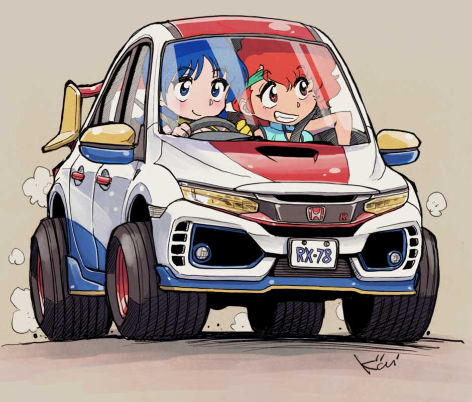 multiple girls 2girls vehicle focus ground vehicle motor vehicle driving car  illustration images