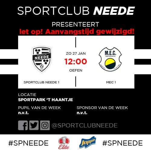 Morgen speelt #spneede 1 een oefenwedstrijd tegen <a href="/vvmec/">vv M.E.C.</a> 1. Aanvang: 12:00u