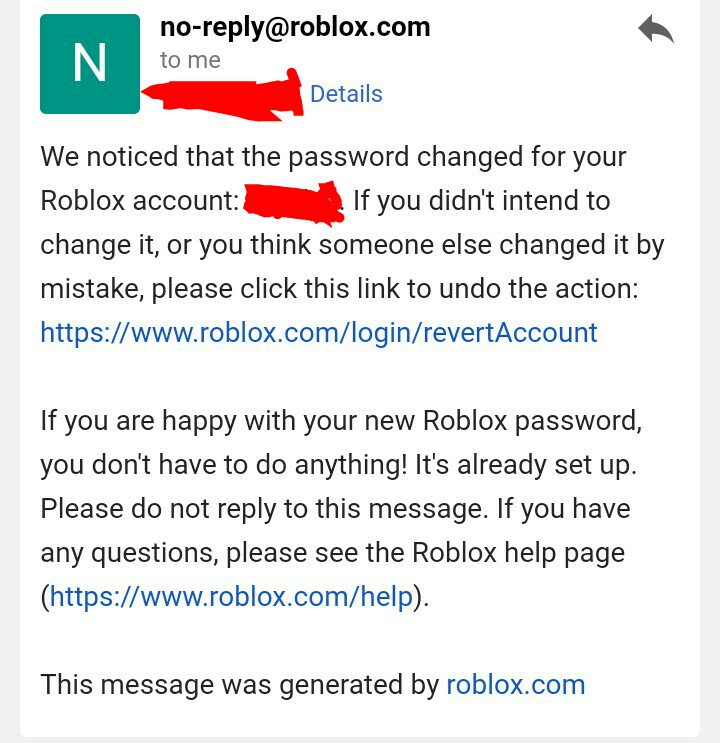 Headstackk On Twitter Is This A Scam I Did Not Change My Password And My Password Remains The Same After I Receive This Email - www.roblox/login/revertaccount