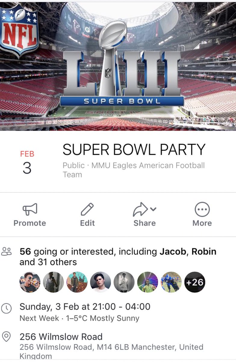 We back with the SUPER BOWL party at 256! £4 tickets available from any MMU Eagles team member or £5 at the door. Link in the bio for all info on our FB page 🔸🔹