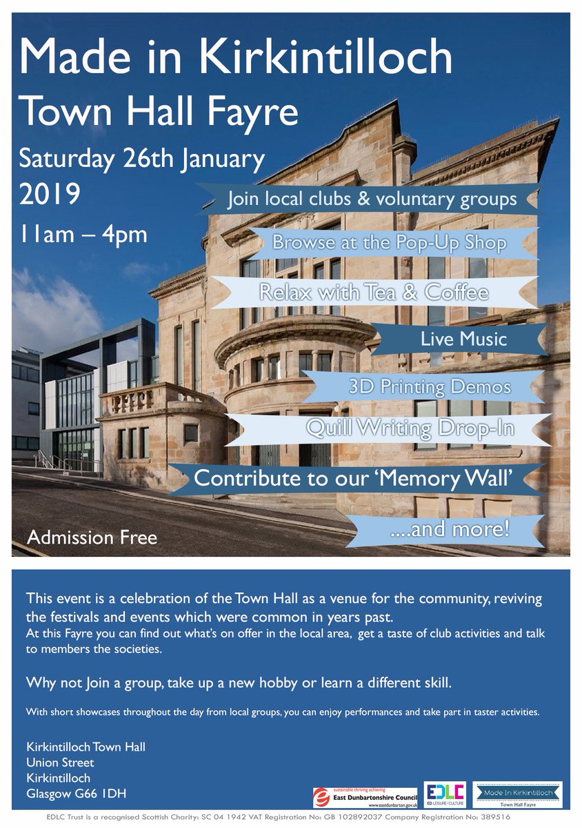 5thKirkyGuides's tweet photo. Come along to the town hall today as free event. @GGDun_Shire will be there recruiting volunteers to #inspiregirls @MadeInKirky @GirlguidingScot https://t.co/QCg2iHkpdl