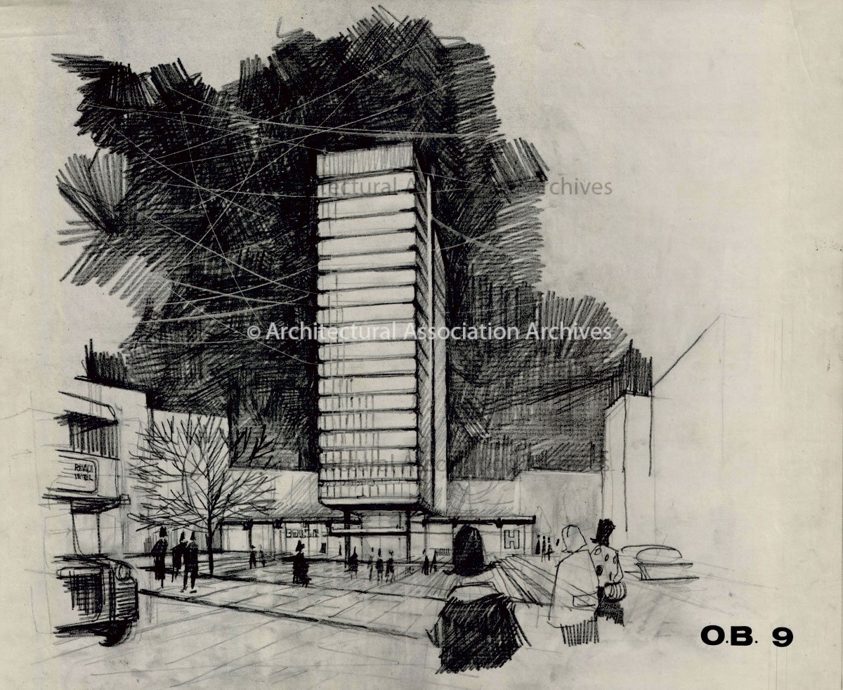 Mehmet Konuralp, AA Year 4, 1963-64. Office building on Tottenham Court Road, London  bit.ly/2sPaM0O