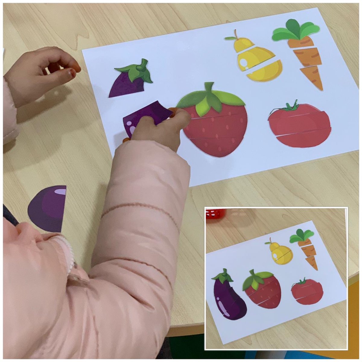 meshkatshualah's tweet photo. ٢- تركيب اجزاء ثمار الخضار و الفاكهة بشكل صحيح 🥕🍓 https://t.co/Dku8lKCRns