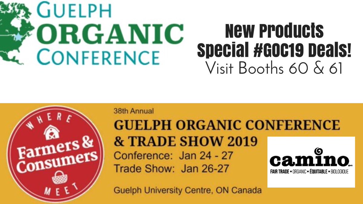 We are at the #GOC19  @GuelphOrganic consumer trade show! Come by & see us in booths 60&61. #Fairtrade #Organic #CaminoChocolate #CaminoHotChocolate #CuisineCamino #DairyFree #GlutenFree #SoyFree #Vegan #AllergyFreeBakingChocolate #SugarFree #Keto #WorkerCoopOwned #CanadianCoop