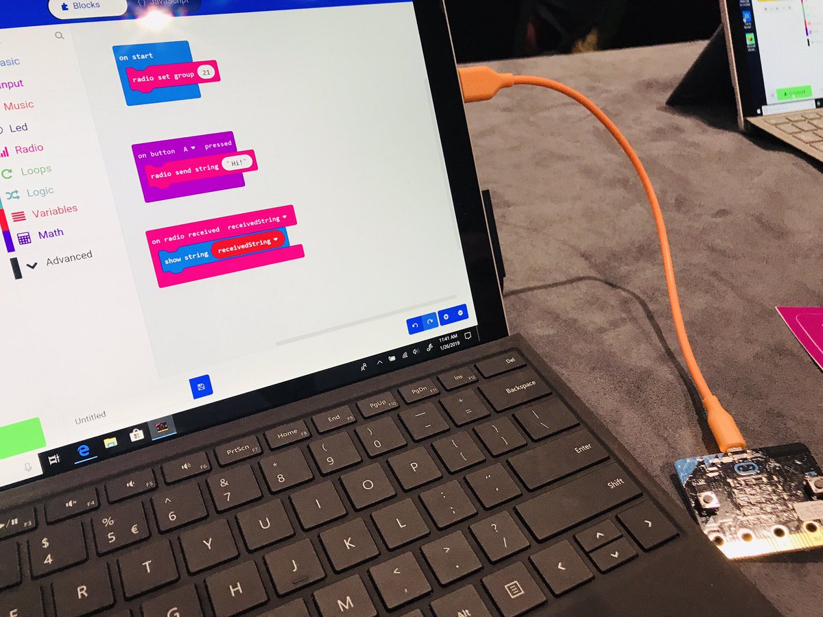 First experience with a #microbit and I loved it! So easy & limitless potential!  @microbit_edu @MSMakeCode #Bett2019