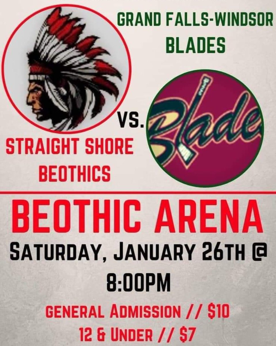 SSBeothics's tweet image. Game Day!! Beothics at home tonight to face the Grand Falls-Winsor Blades, game time 8pm. See you at the rink 🏒
#boysareback