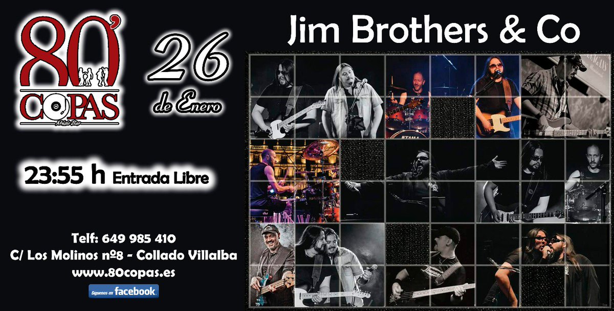 Jim Brothers &amp; Co esta noche a partir de las 00.00 estarán en el 80'Copas con un gran repertorio,  homenaje a Queen y mucho más...  No os lo perdáis!!!!!!