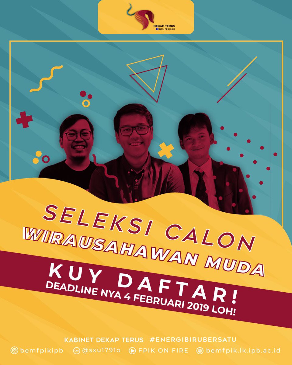 [ SELEKSI CALON WIRAUSAHA MUDA ]

Kementerian Kelautan dan Perikanan mengumumkan Seleksi Calon Wirausaha Baru (New Entrepreneur) LPMUKP.

Informasi lebih lanjut dapat dilihat di bit.ly/SeleksiCalonWM