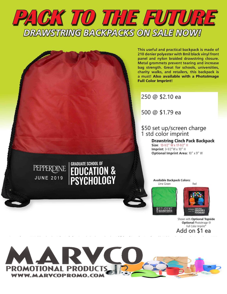 marvcopromo's tweet image. Winter 2019 Drawstring Backpack Promo!
#DrawstringBackPack #SchoolSpirit #tradeshow