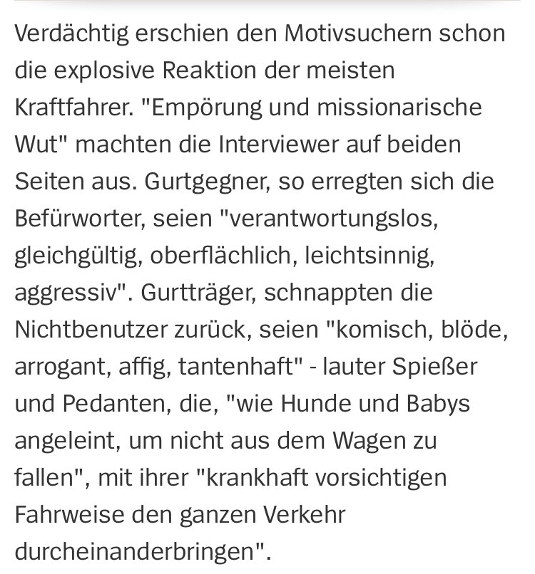 Der Spiegel 50/1975 über die Debatte zur Gurtpflicht. (aus: spiegel.de/spiegel/print/…)