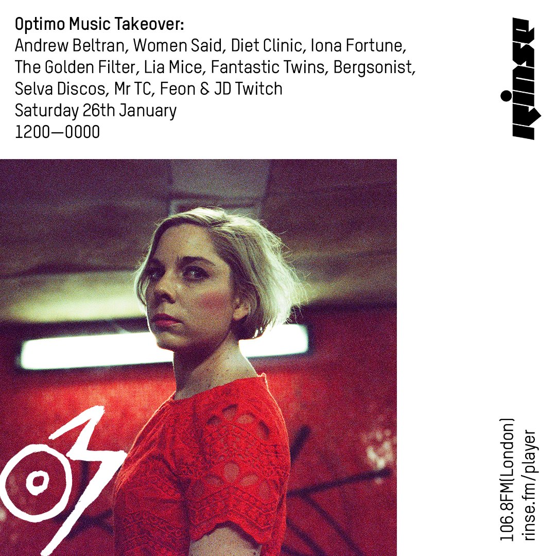RinseFM's tweet photo. Up next at 5PM on the @OptimoMusic Takeover we have @Lia_Mice 
Lock in at https://t.co/Q0ed1kLtwe &amp; 106.8FM
#RinseFM
#OptimoMusicTakeover https://t.co/BXSc4lRVdw