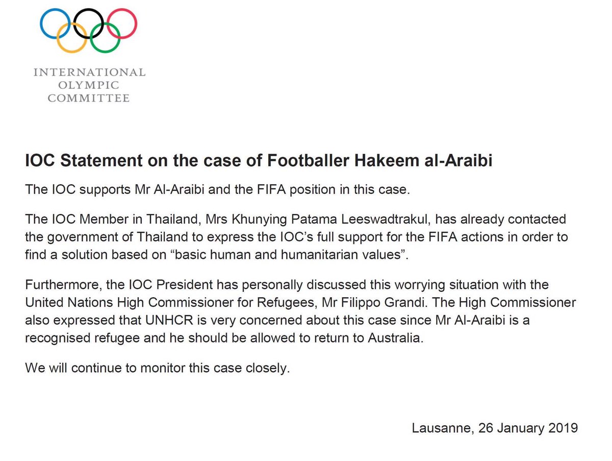 BrendanSchwab's tweet image. Important intervention by @iocmedia to support @FIFAcom efforts to #SaveHakeem &amp;amp; protect all refugee athletes in the world. Yesterday’s letter from @WorldPlayersUtd to IOC President #SportandHumanRights